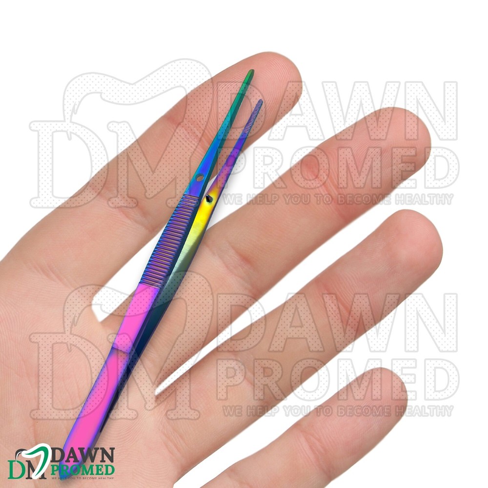 6 Pcs Multi Titanium Rainbow Iris Forceps 4" Serrated Straight Ophthalmic Set