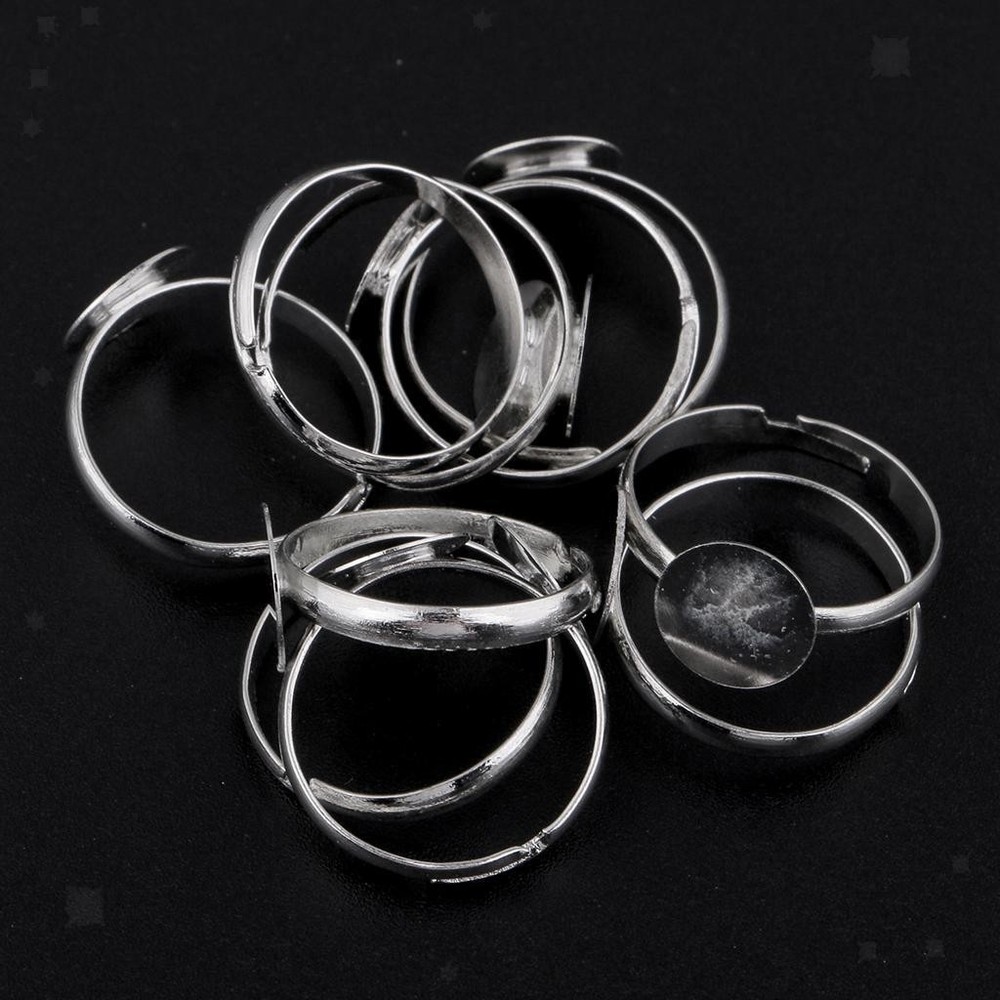 10 Pieces Lots Plated Ring Adjustable 10mm Flat Pad