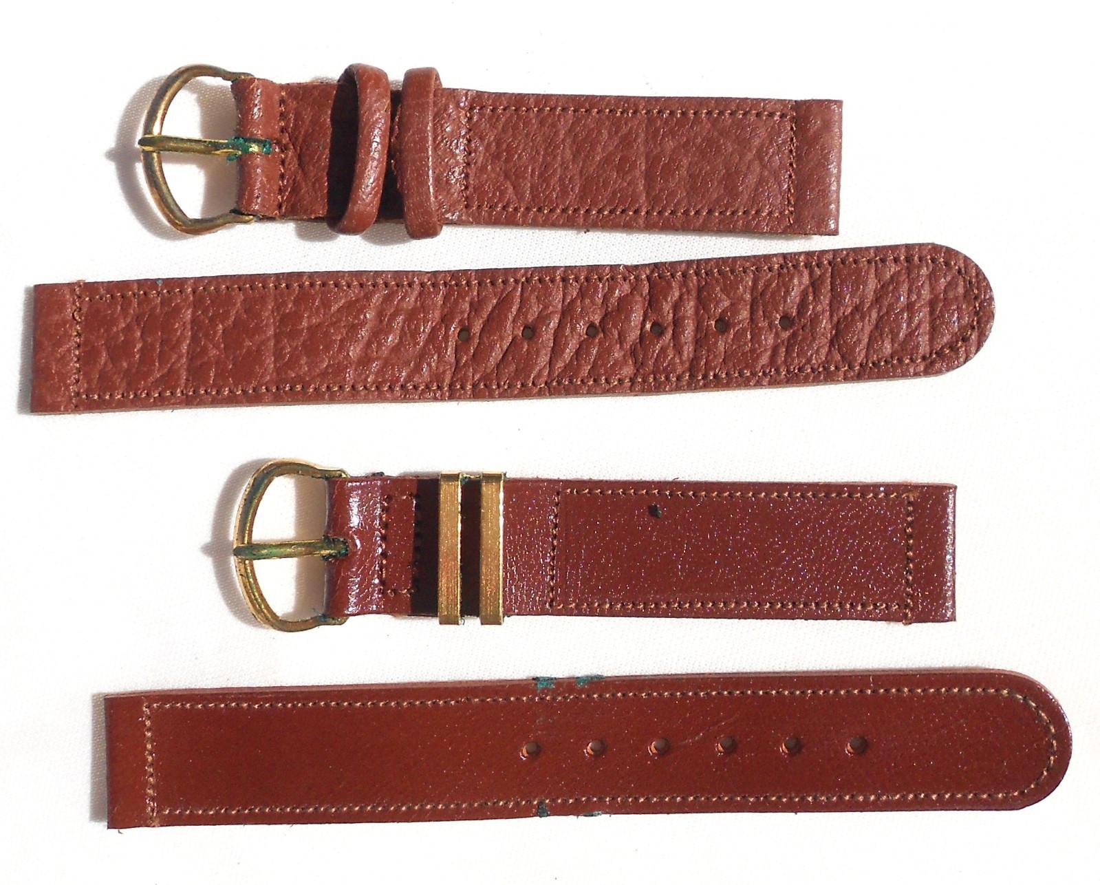 TWO (2) MINT ORIG WW2 1944-DATED GI-ISSUE BROWN LEATHER WATCH BANDS, GOATSKIN