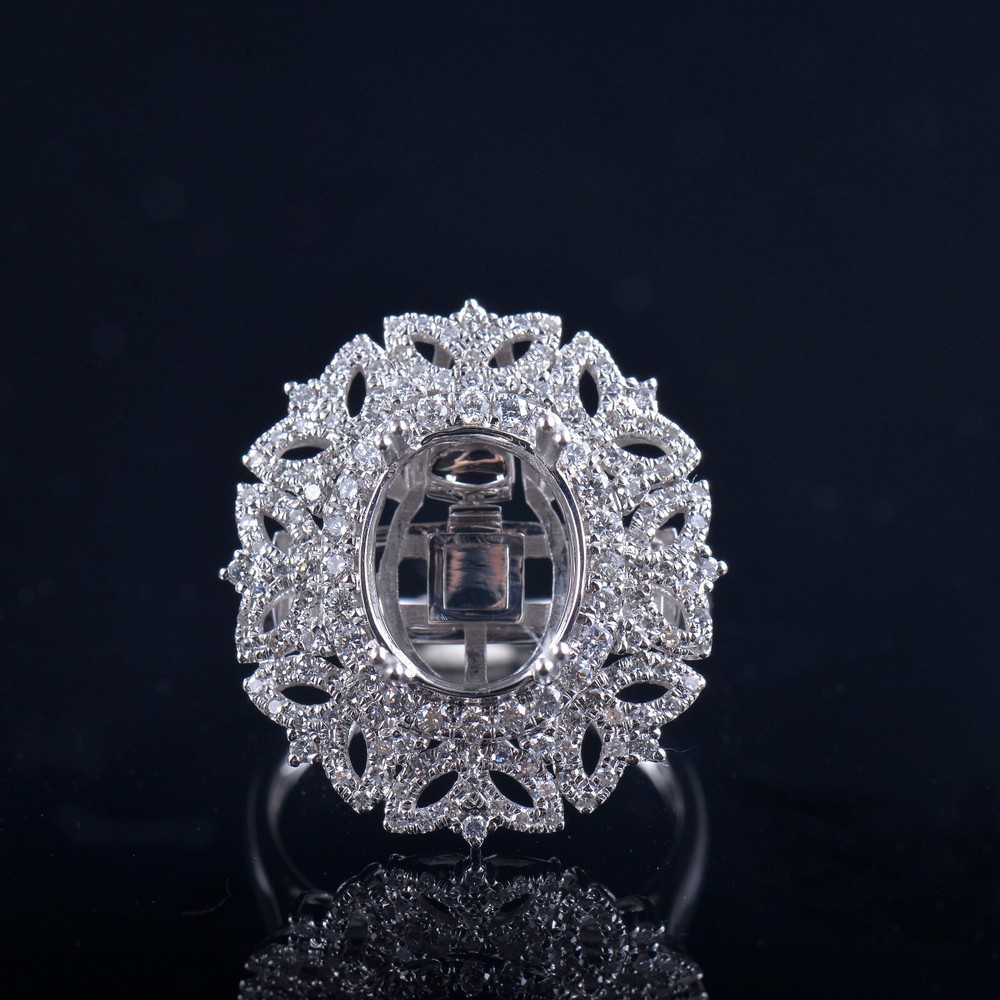 Solid 14K White Gold Natural Diamond Semi Mount Dual-purpose style Ring Setting