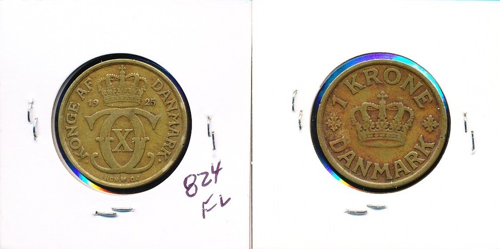 DENMARK - 1 KRONE 1925 & 1926 - BRASS - #2546