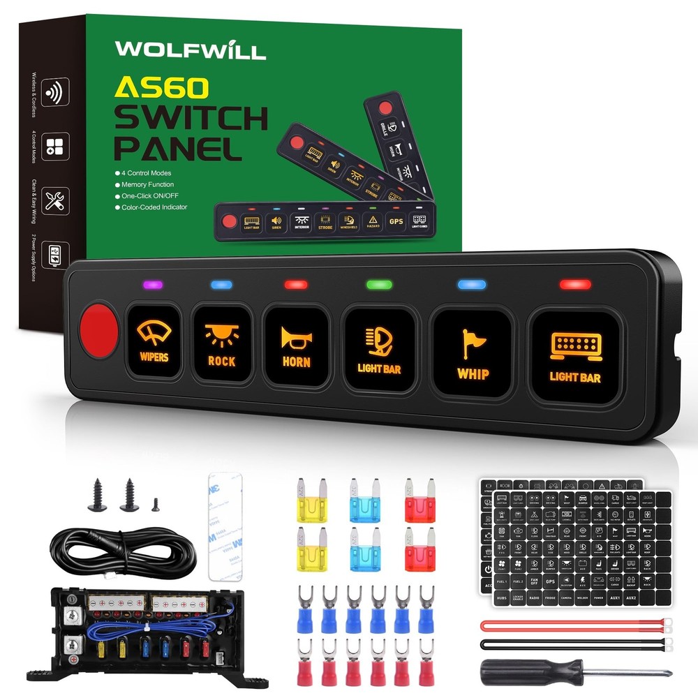 6 Gang Switch Panel AS60, Circuit Control Power Relay Box, 4 Modes Toggle Mom...