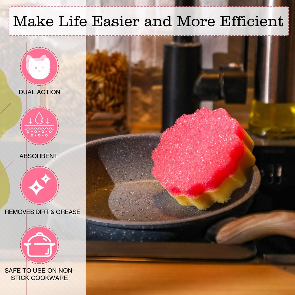 3 Pcs Dual Sided Scrub Sponge Multi Functional Cute Temperature Sensitive