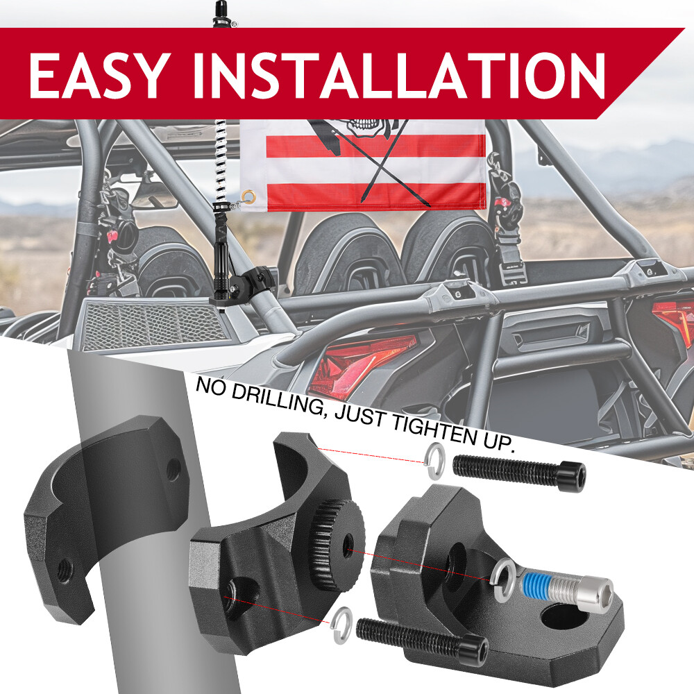 UTV Whip Light Mount Flag Bracket 360°Adjustable For 1.5"-2" Roll Bar Mounting