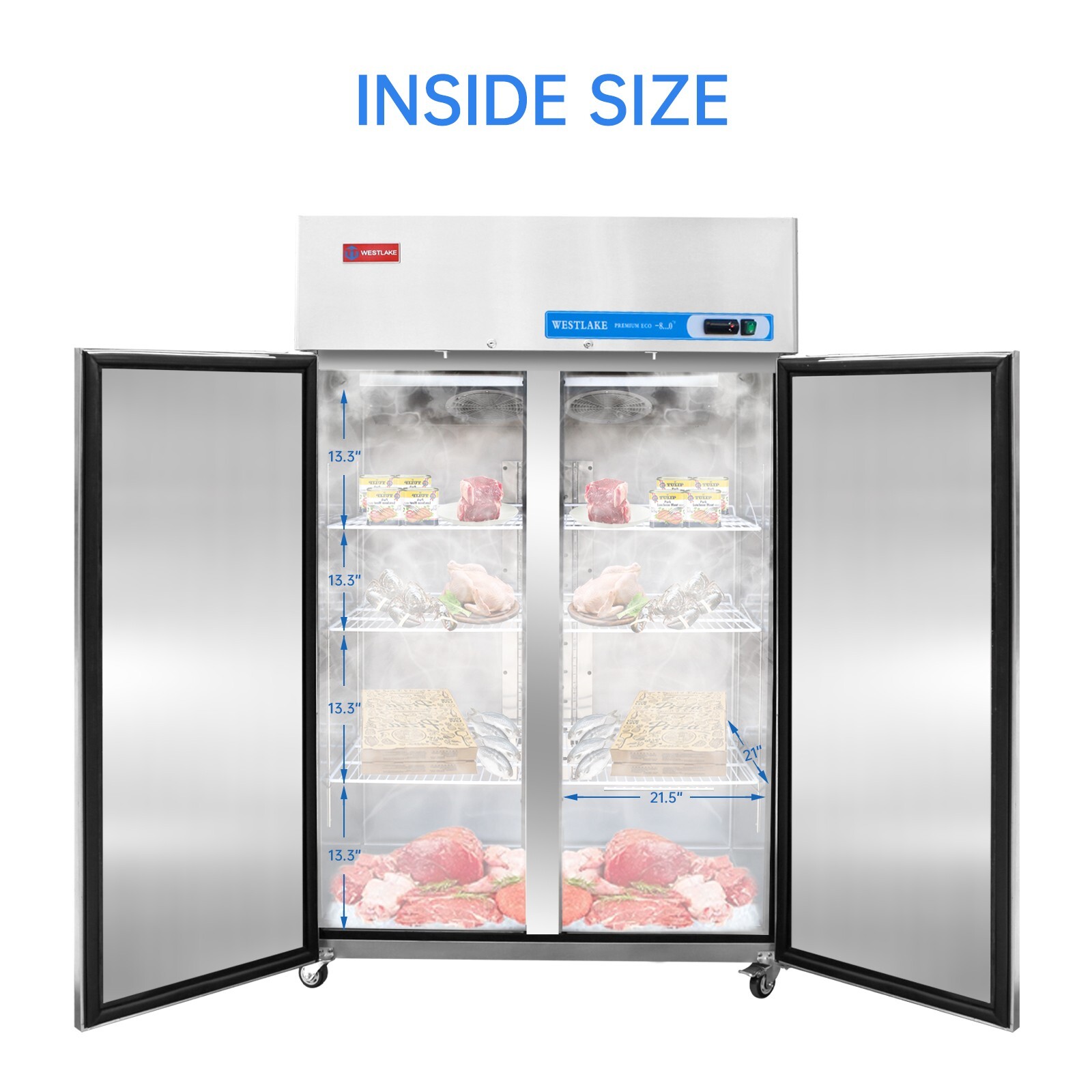 Commercial Reach In Freezer, WESTLAKE 48 Inch Commercial Freezer 2 Door 36 Cu.ft