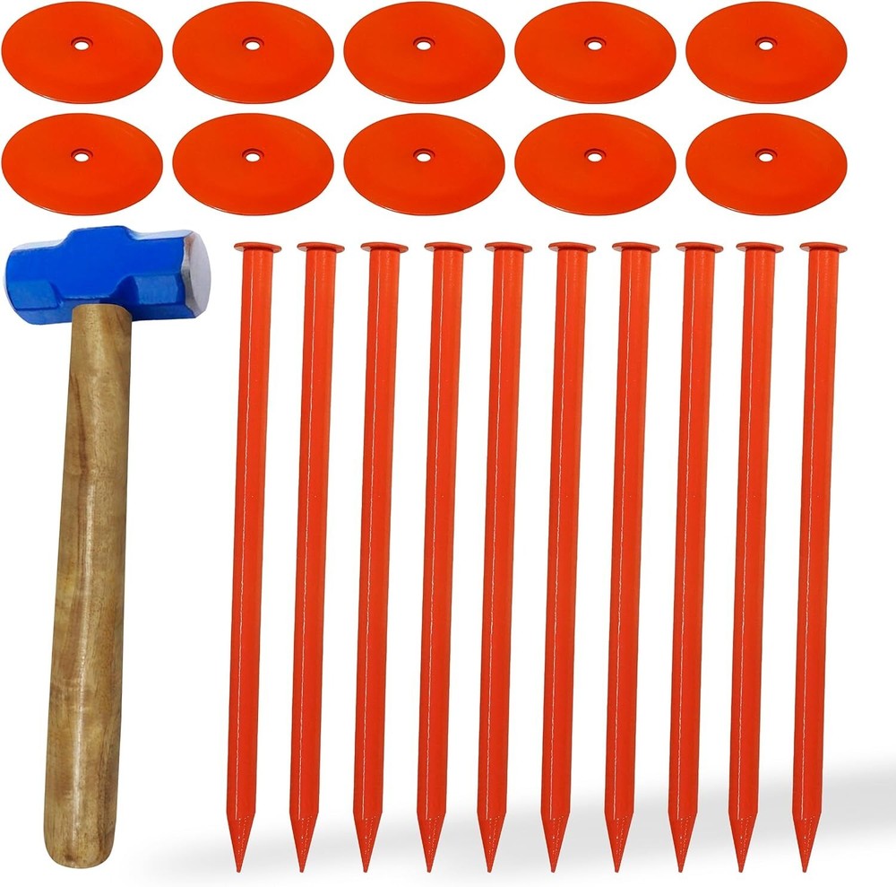 FEBTECH-SepticTank Marker for Property line Markers-2.7"x10" Pack of 10+1 Hammer
