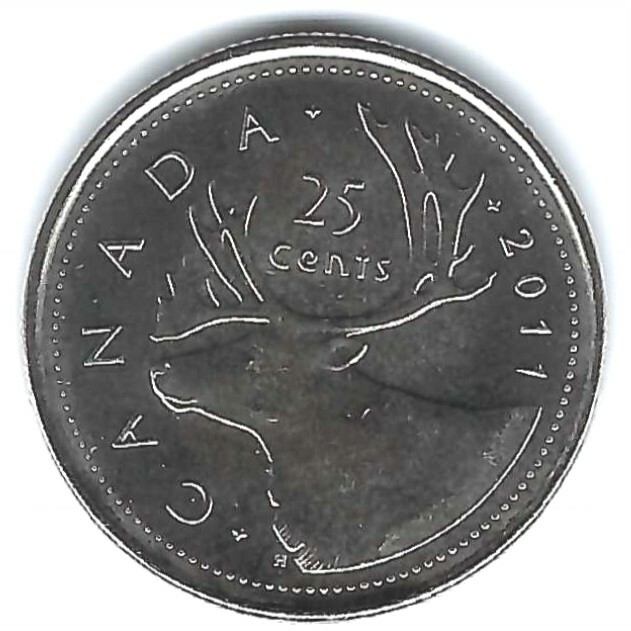 2011 Canada Brilliant Uncirculated Caribou & QEII Twenty Five Cent Cent Quarter