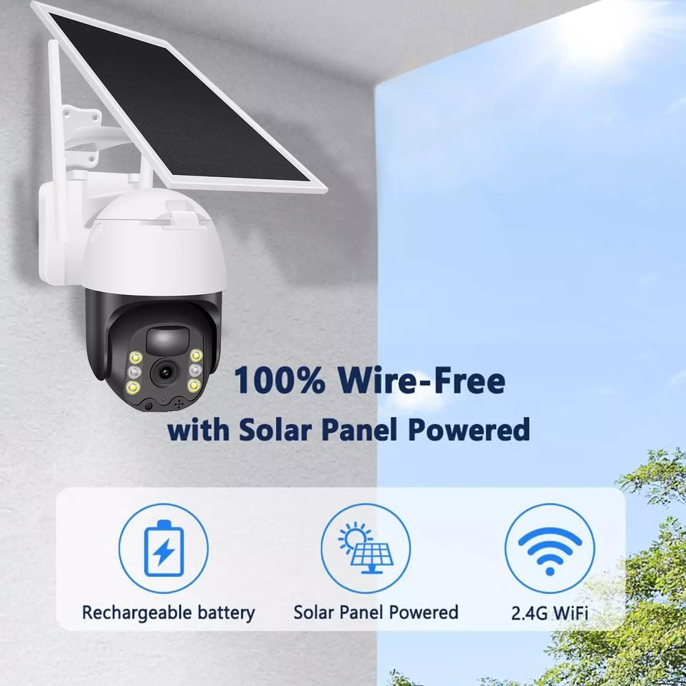 Solar Battery Powered Wireless WiFi Outdoor Pan/Tilt Home Security Camera System