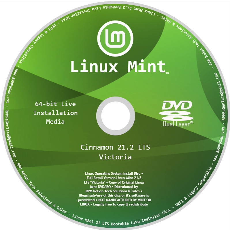 Linux Mint Installation Disc BOOTABLE LINUX DVD XFCE MATE CINNAMON CINNAMON_EDGE