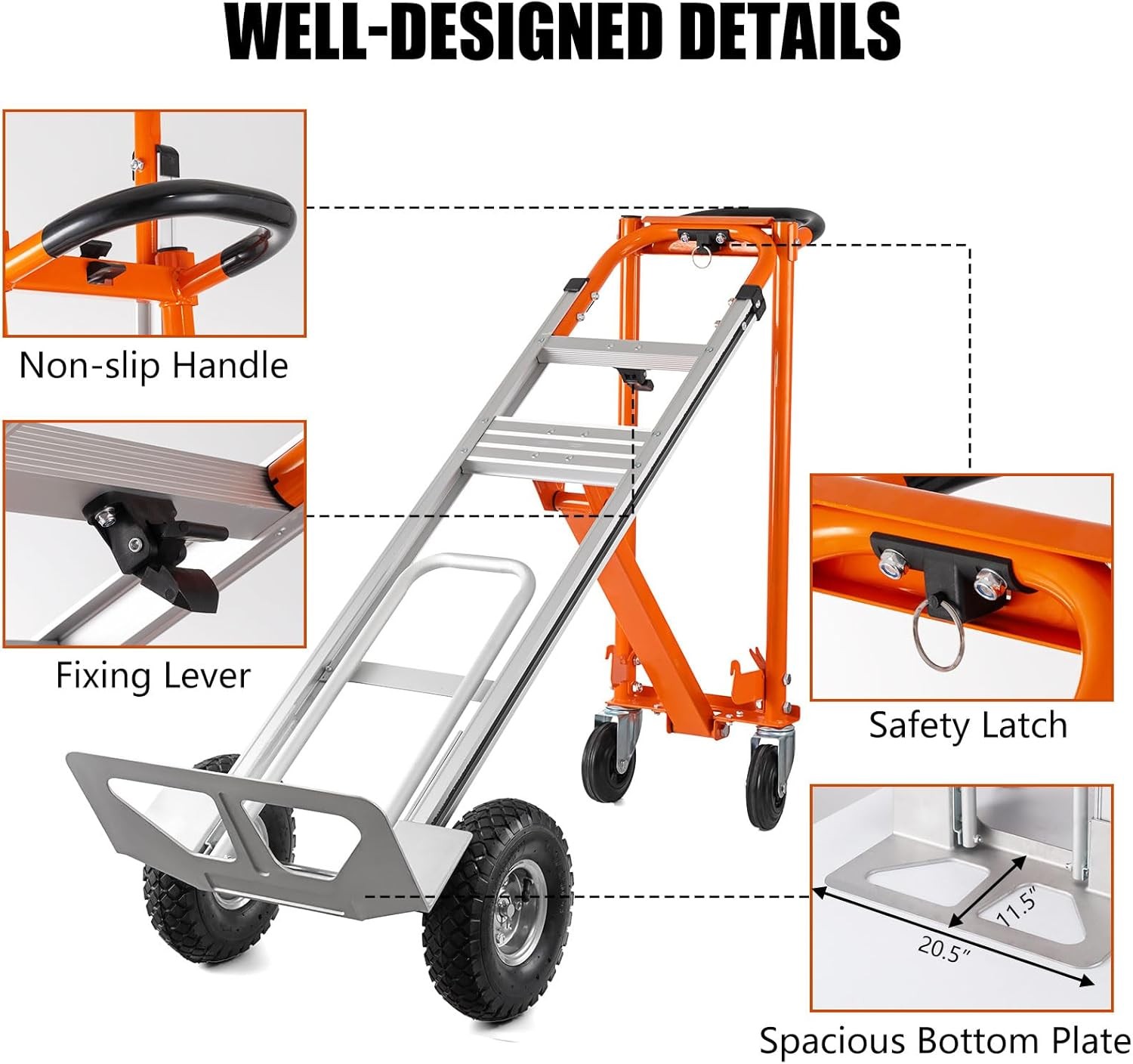 Aluminum Convertible Hand Truck 4-in-1000 Lbs Capacity Heavy Duty Dolly Cart