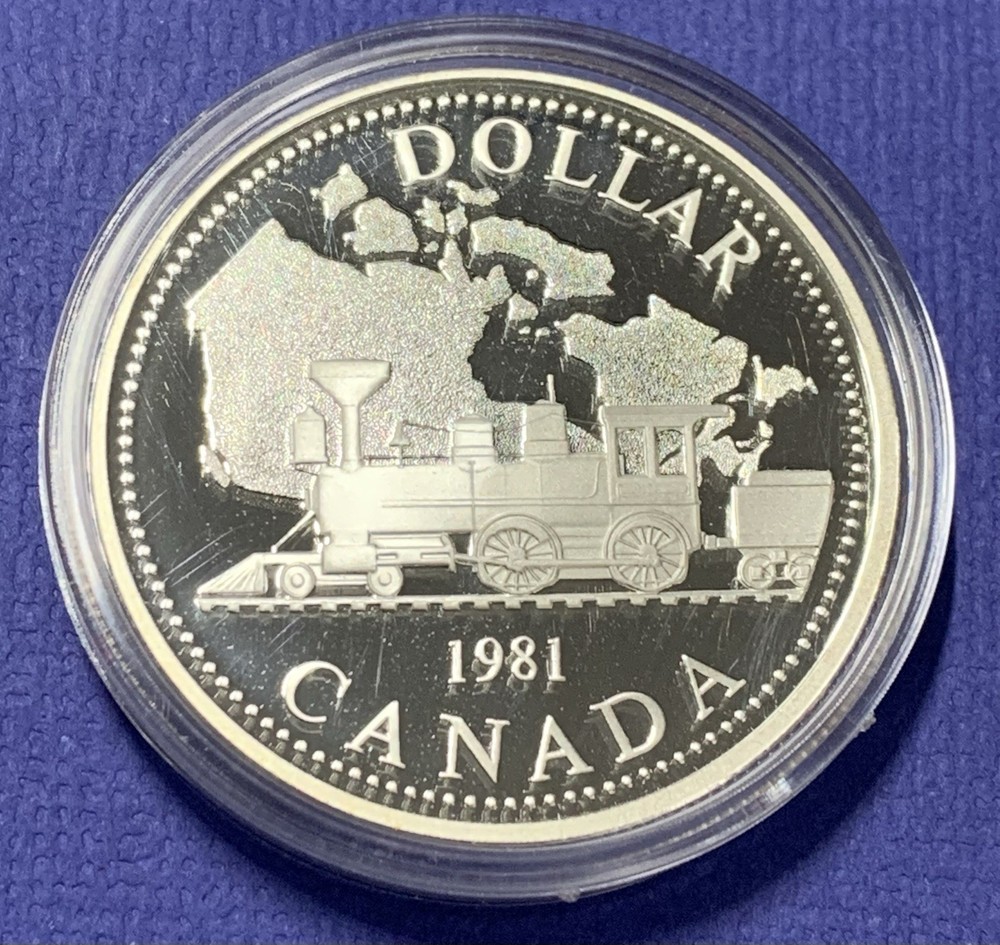 Canada 1981 Silver Dollar, Transcontinental Railroad, PR++++