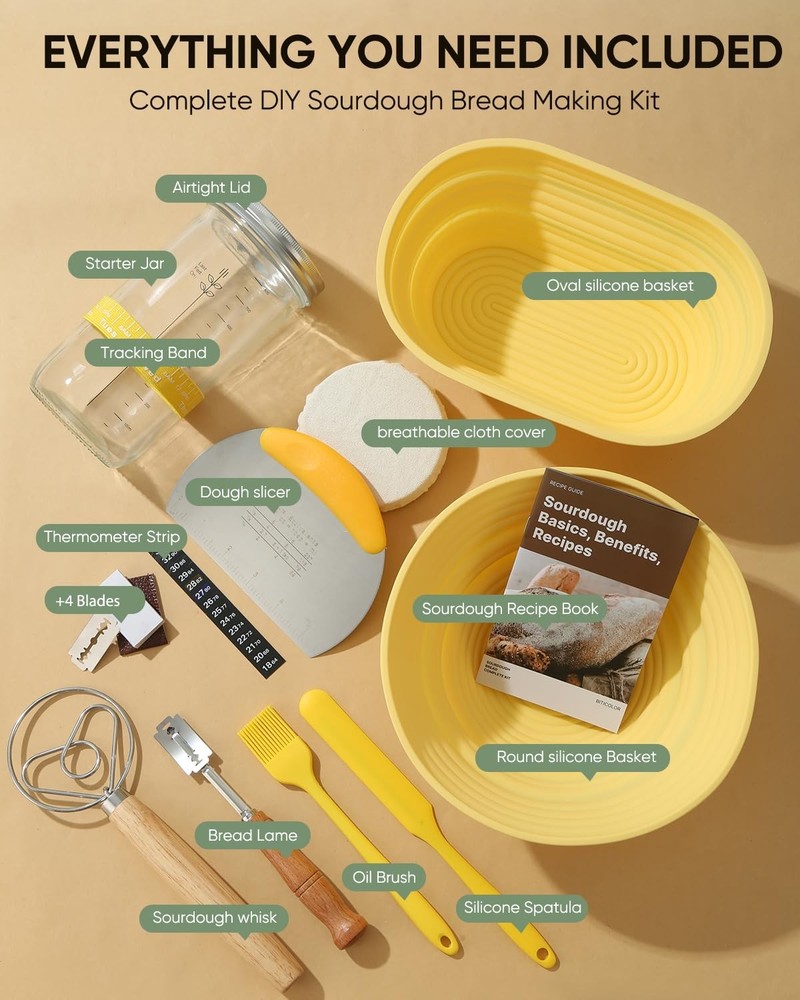 Sourdough Starter Kit 34 OZ with 2 Bread Proofing Baskets