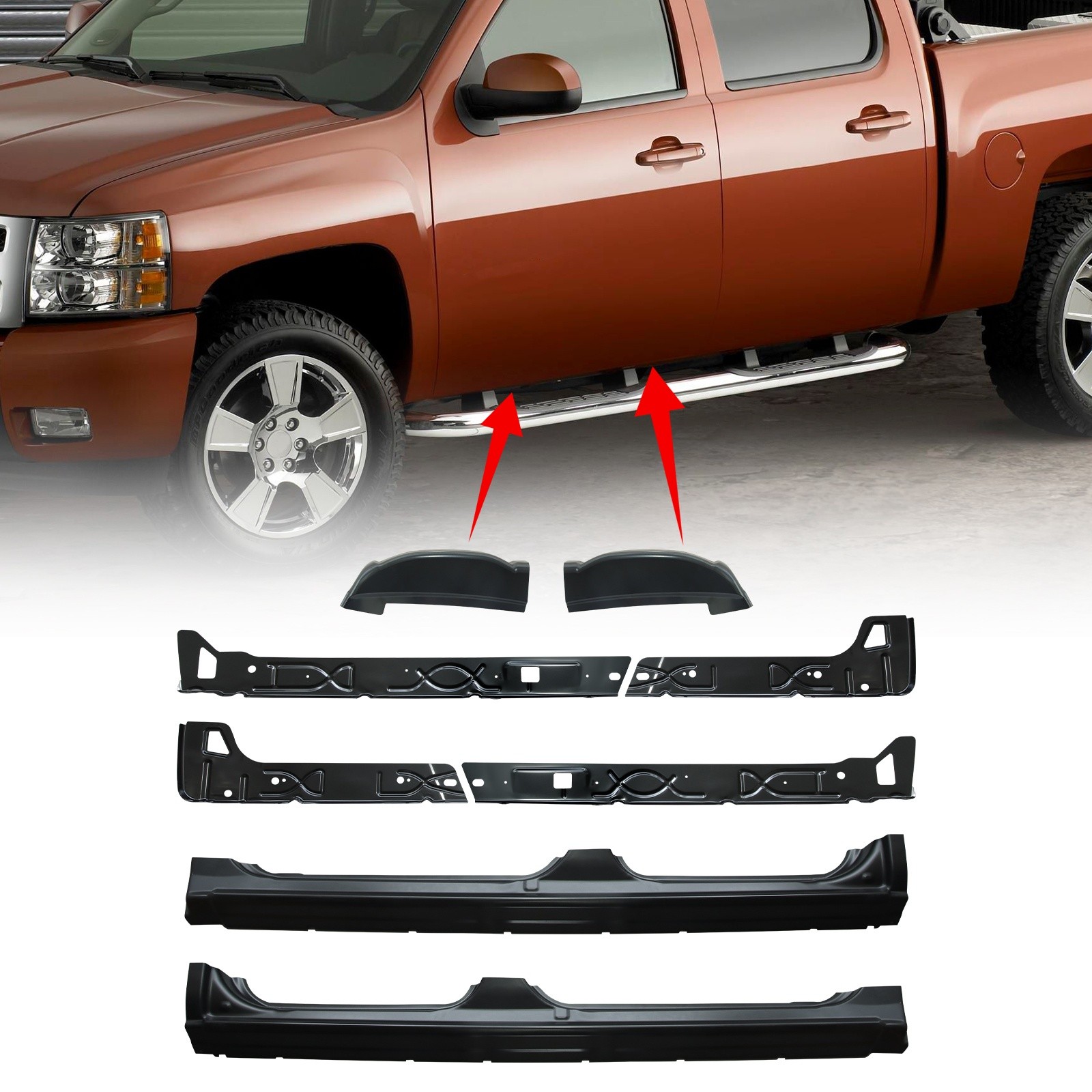 For Silverado Sierra 1500 99-07 Crew Cab Outer& Inner Rocker Panels& Cab Corners