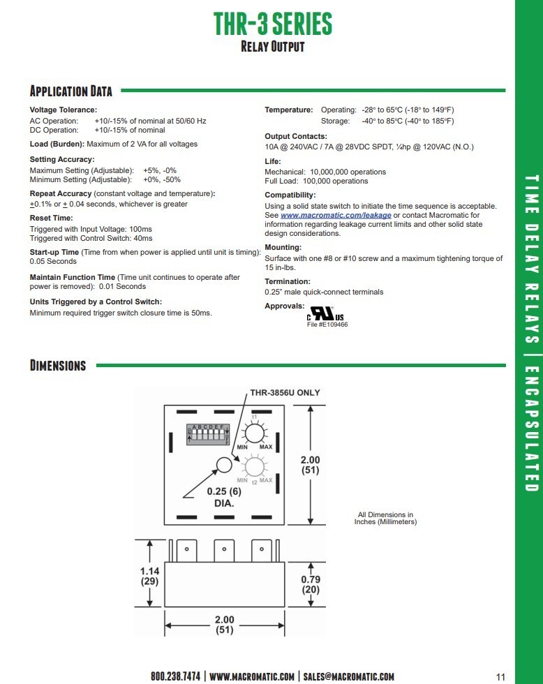 MACROMATIC Multi-Function Encapsulated Timing Relay: Surface Mounted, 12 to 125V
