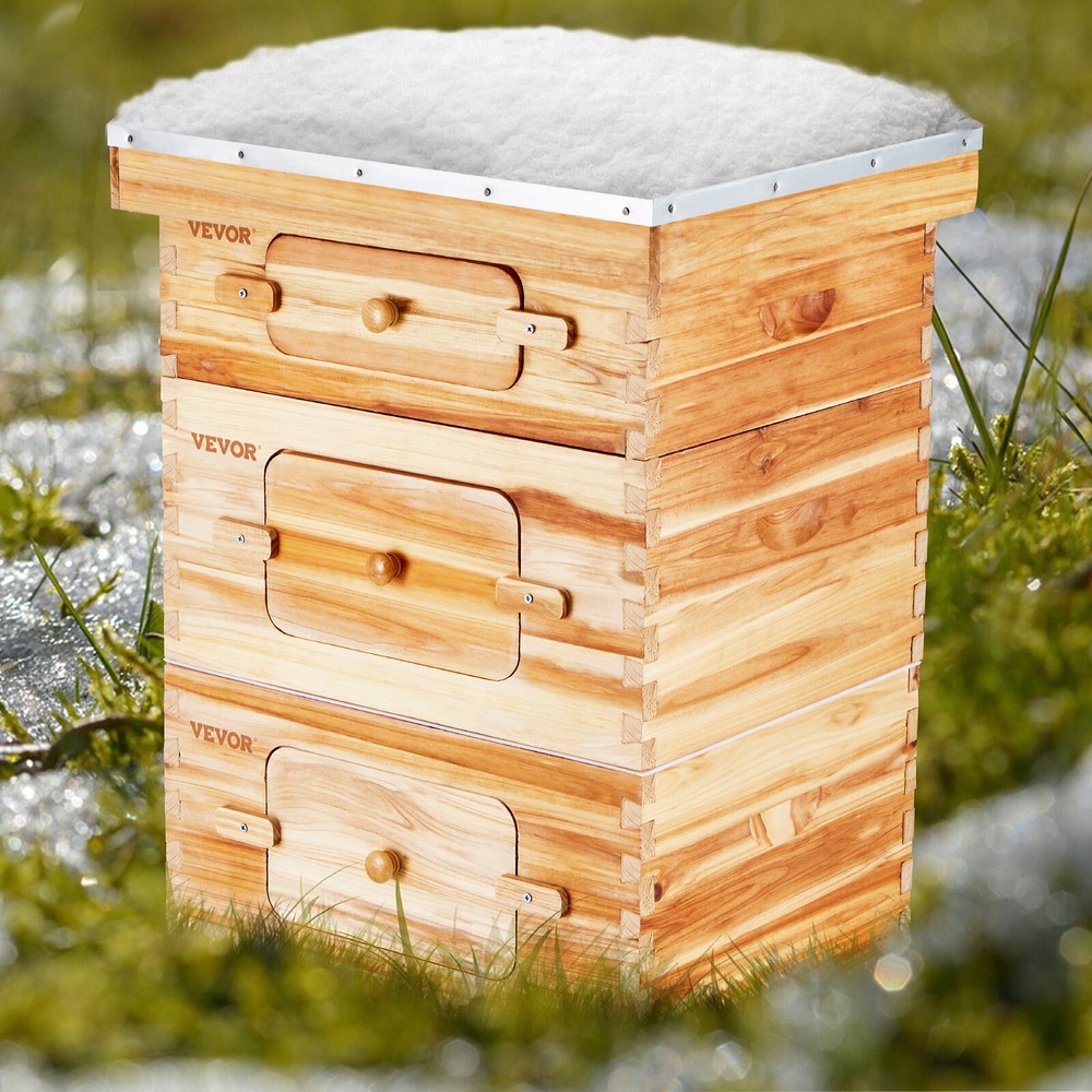 VEVOR Bee Hive Langstroth Kit 20 Deep & 10 Medium Frames with Acrylic Windows