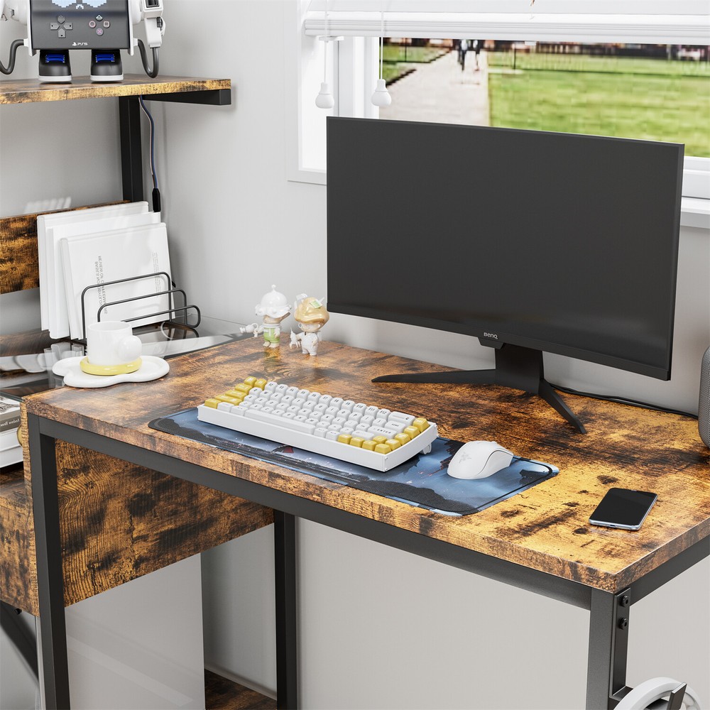 Computer Desk Home Office Desk Writing Table Study Workstation with Shelves