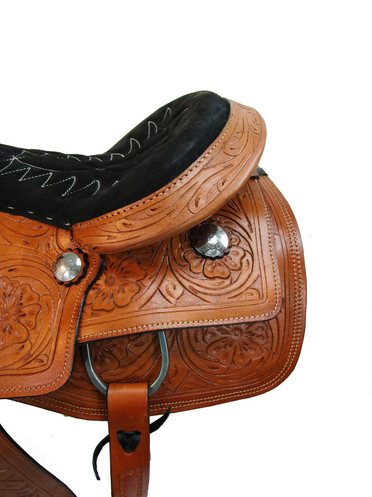 USED COWBOY WESTERN ROPING SADDLE HORSE RANCH FLORAL TOOLED LEATHER 15 16 17 18