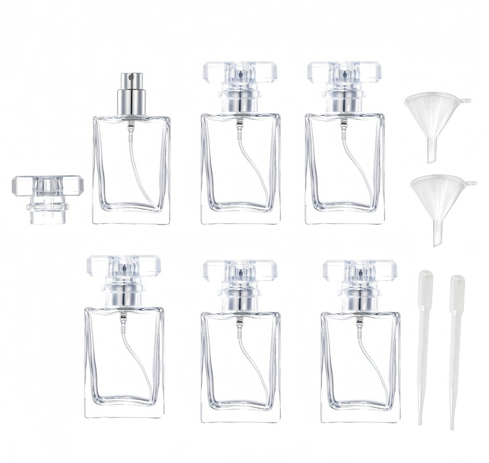 Gyaxiang 6 Pcs 30ml Glass Atomizer Perfume Bottle,Refillable Empty Silver