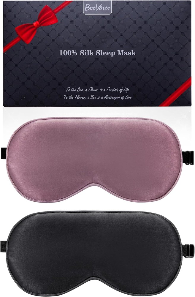 BeeVines Sleep Mask, 2 Pack 100% Real Natural 12- Black & Ruby Purple