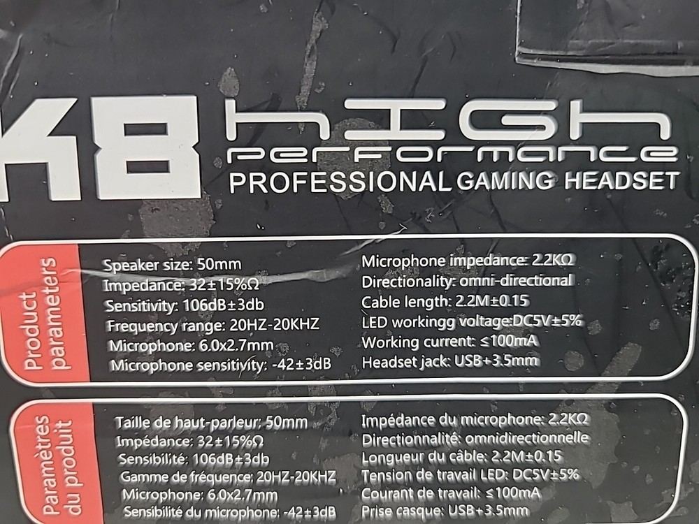 K8 High Performance Professional Gaming Headset With Dynamic Speaker Open Box