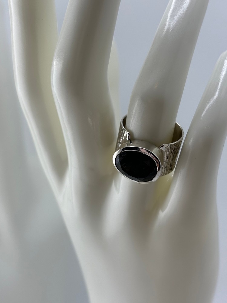 Sterling Silver Hammered Ring with Cut Labradorite
