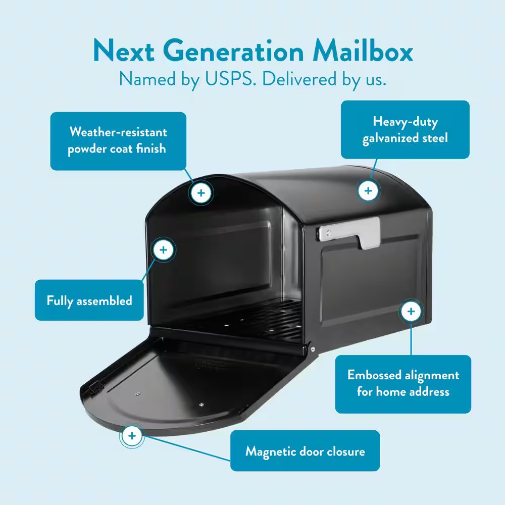 Centennial Black, Extra Large, Steel, Post Mount Mailbox with Premium Silver Han