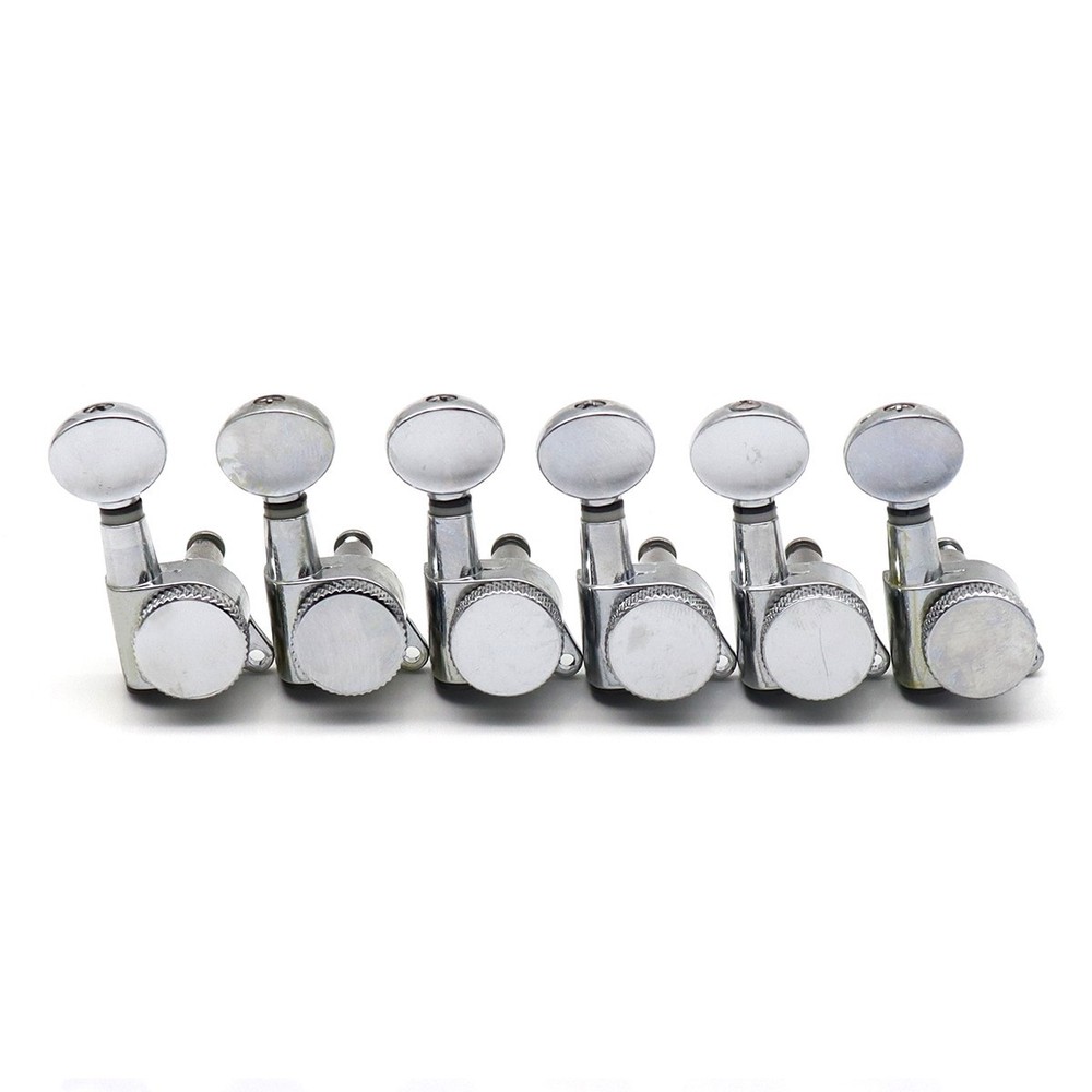 6R inline Guitar Locking Tuners String Tuning Pegs Oval Machine Heads Silver