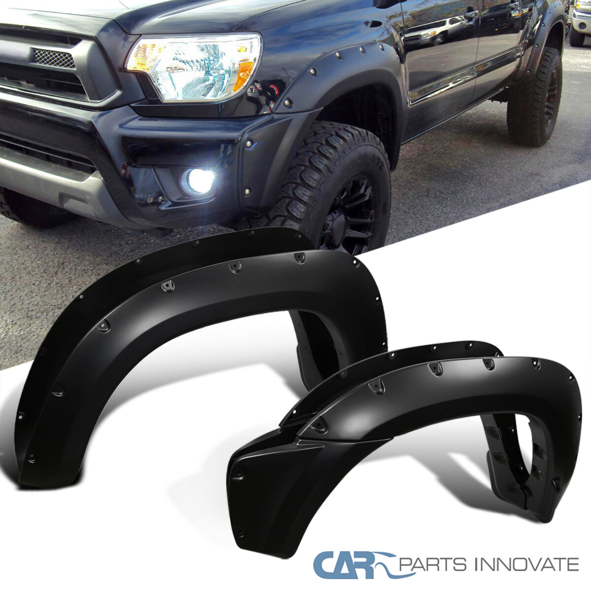 Fit 12-15 Toyata Tacoma Pickup Black Pocket Rivet Fender Flares Replacement 4PC
