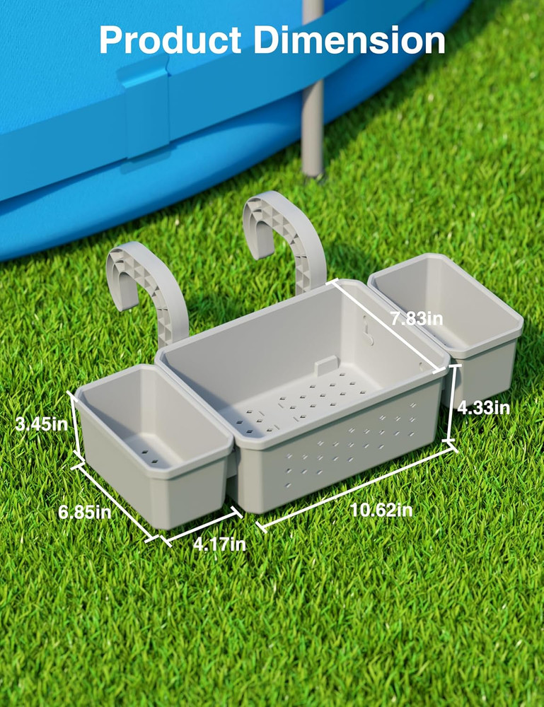Poolside Storage Basket with 2 Cup Holders, Stretchable above Ground Pool Access