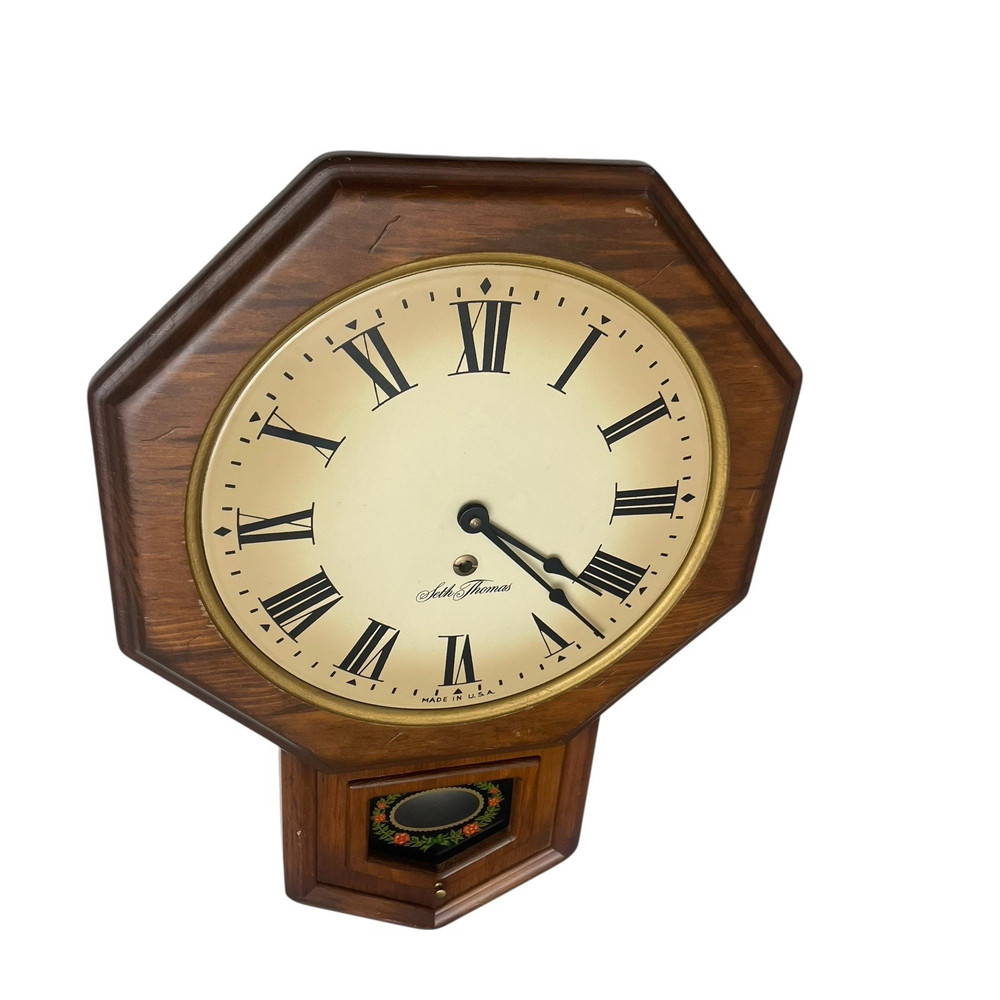 Seth Thomas Golden Rule Pendulum Wood Wall Clock E477-005 - Untested No key