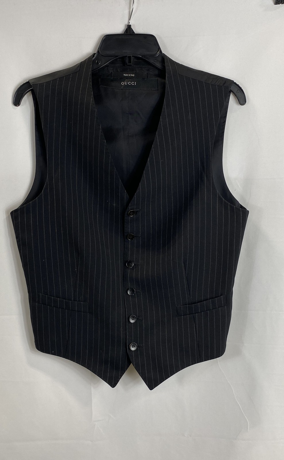 Gucci Men's Black Pinstripe Suit Vest Waistcoat Made in Italy Size 48