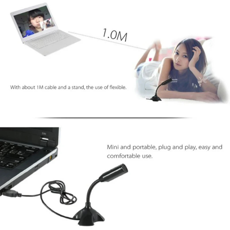Computer Mini Condenser Microphone USB Stand Recording Mic For PC Desktop Laptop