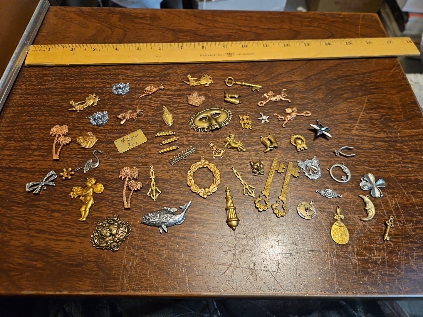 Lot Of 50 Mixed Parts Pcs France Vintage 60s Brass Stampings Findings Jewelry