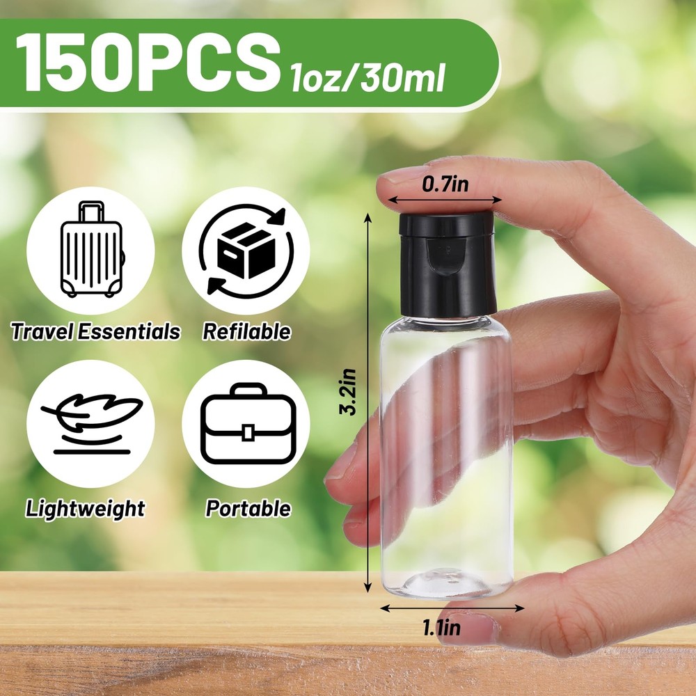 150 Pcs 1oz Small Travel Bottles, Clear Plastic Refillable Empty Containers w...