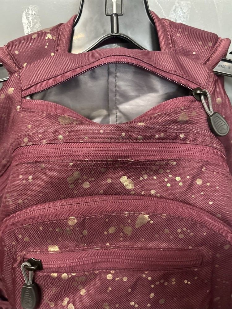 High Sierra Loop Backpack Bookbag Gold Splatter Pattern Maroon Bag
