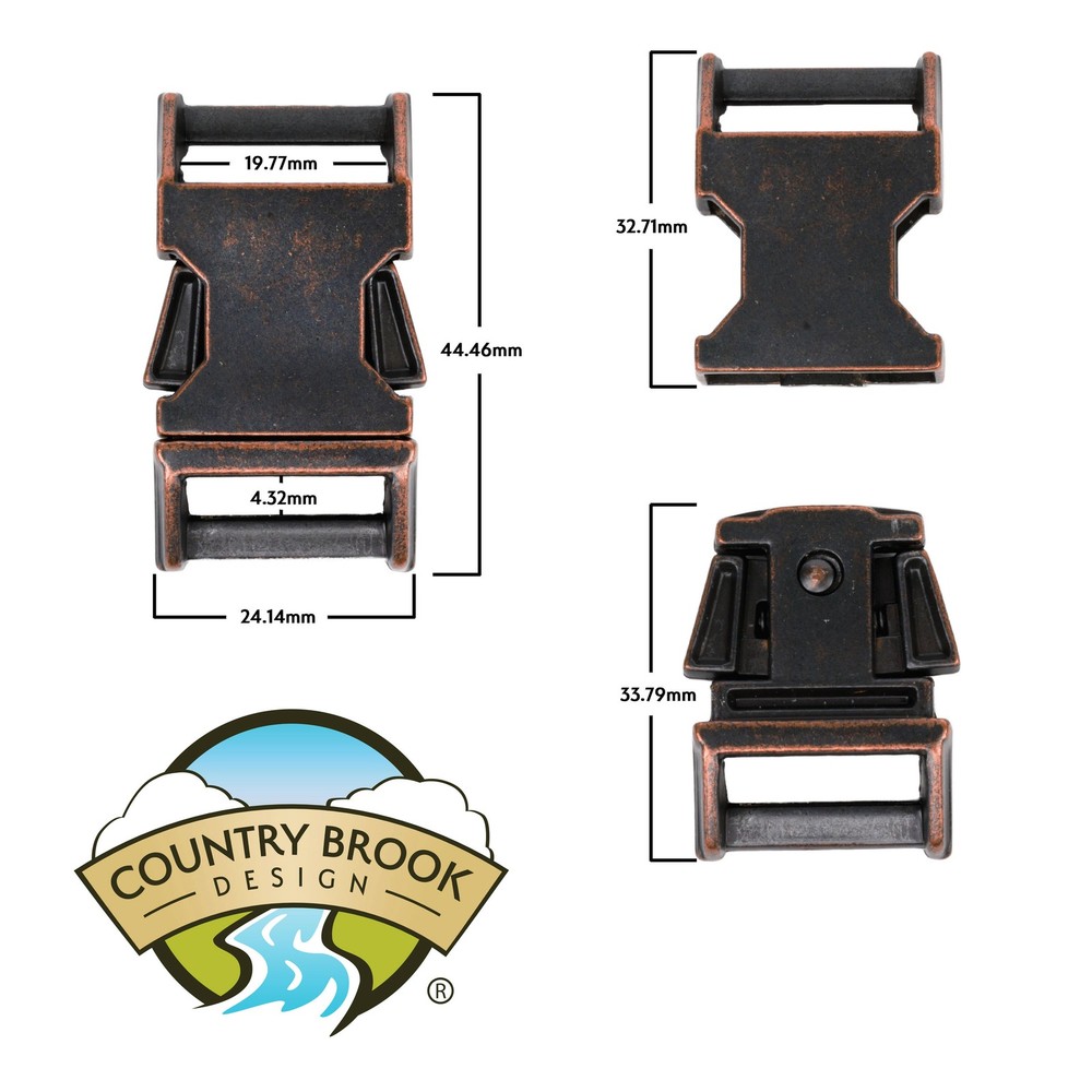 3/4 Inch Contoured Antique Copper Side Release Buckles, 10 Pack