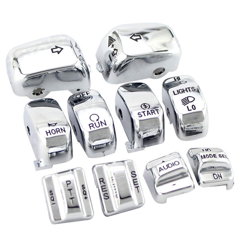 Chrome Hand Control Switch Housing Button Covers Caps Set Fit For Harley Dyna US