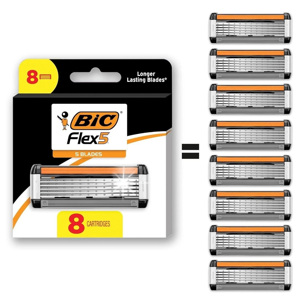 8 Refill Bic Flex 5 Refillable Razor Cartridges for Men Smooth and Comfortable