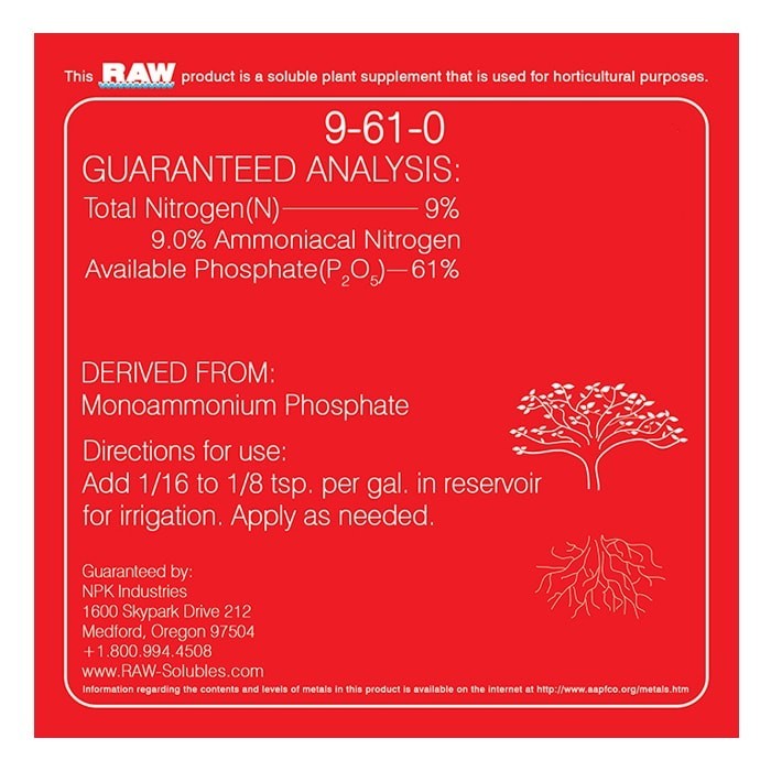 RAW Phosphorus | 61% Water-Soluble Phosphate + Ammonium Nitrogen - Bloom & Root