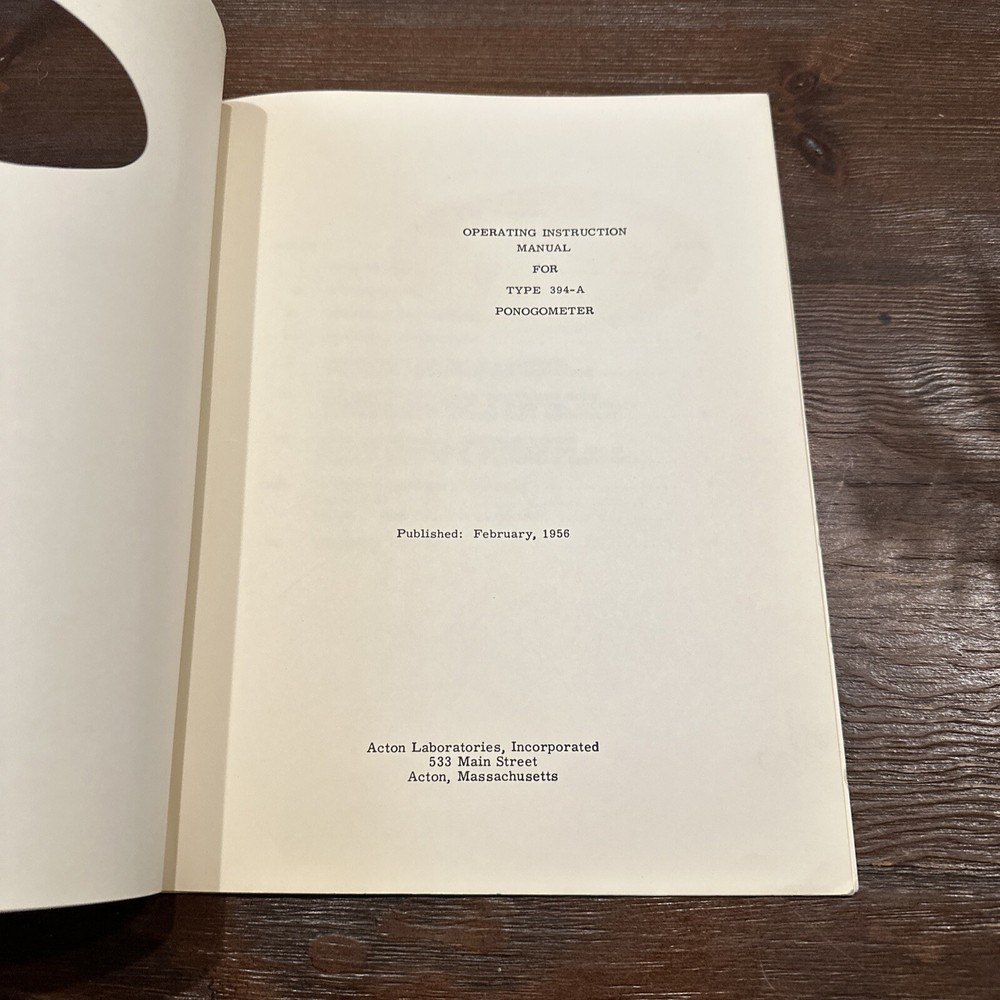 Acton Laboratories Type 394-A Ponogometer Operating Instruction Manual 1956