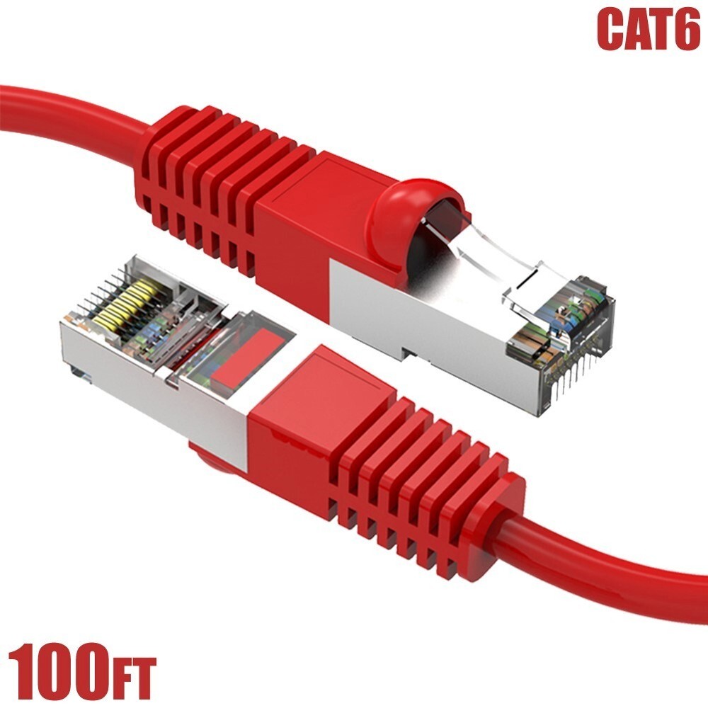 100FT Cat6 RJ45 Ethernet LAN Network SSTP Shielded Patch Cable Copper 26AWG Red