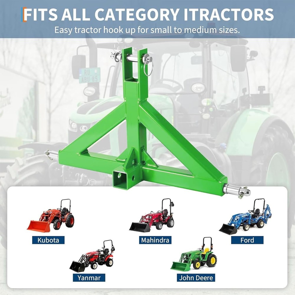 3 Point Trailer Hitch with 2" Receiver for Cat 1 Quick Hitch Tractor Attachment