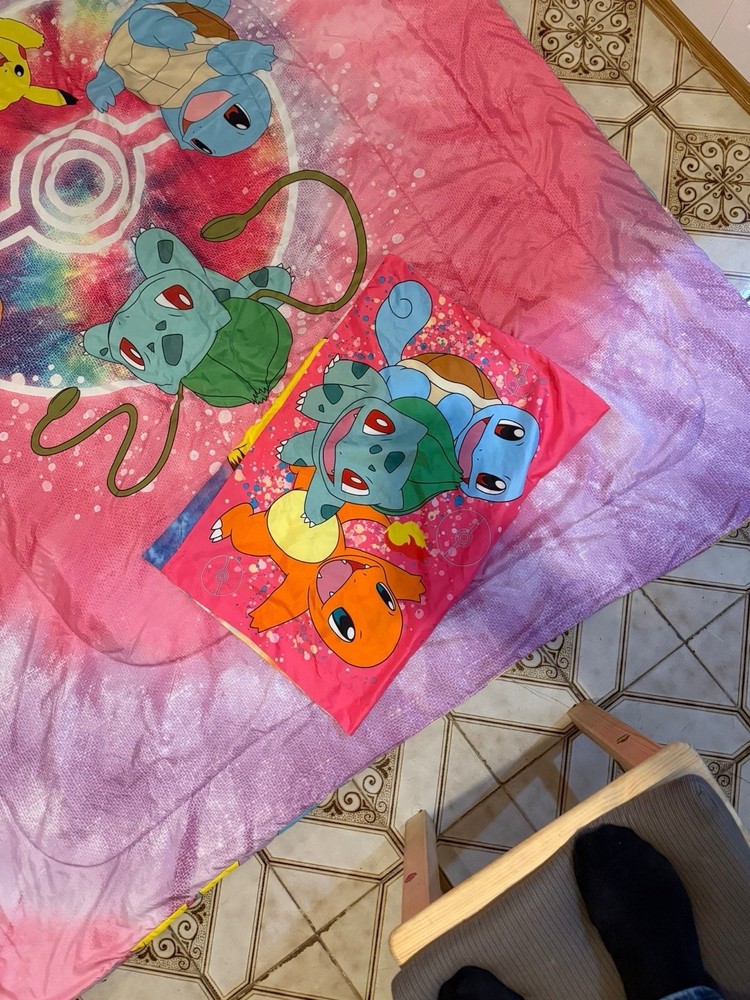 Pokemon Twin Comforter Reversible Tie Dye Pikachu Charmander Bulbasaur READ