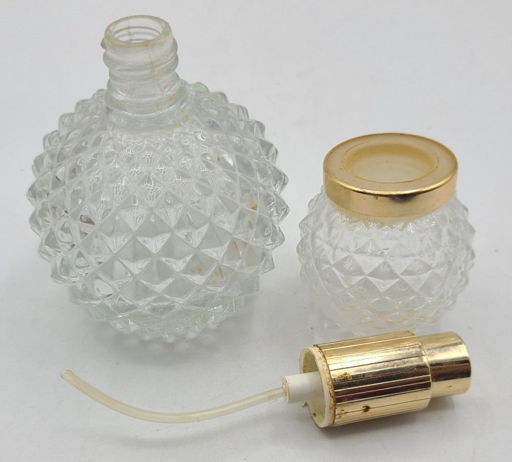 Nat Robbins Crystal Diamond Point Perfume Atomizer Gold Trim 4.5" Refill Empty