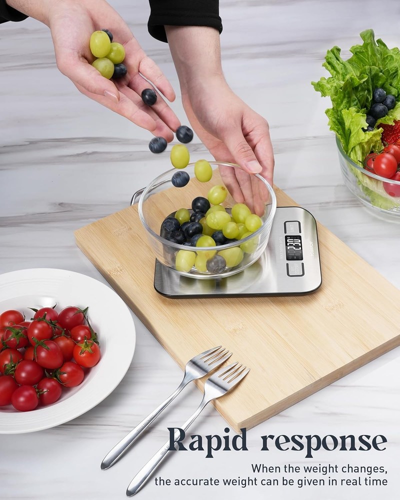 Compact 11lb Digital Food Scale with LCD Display & Tare Function, Stainless Stee