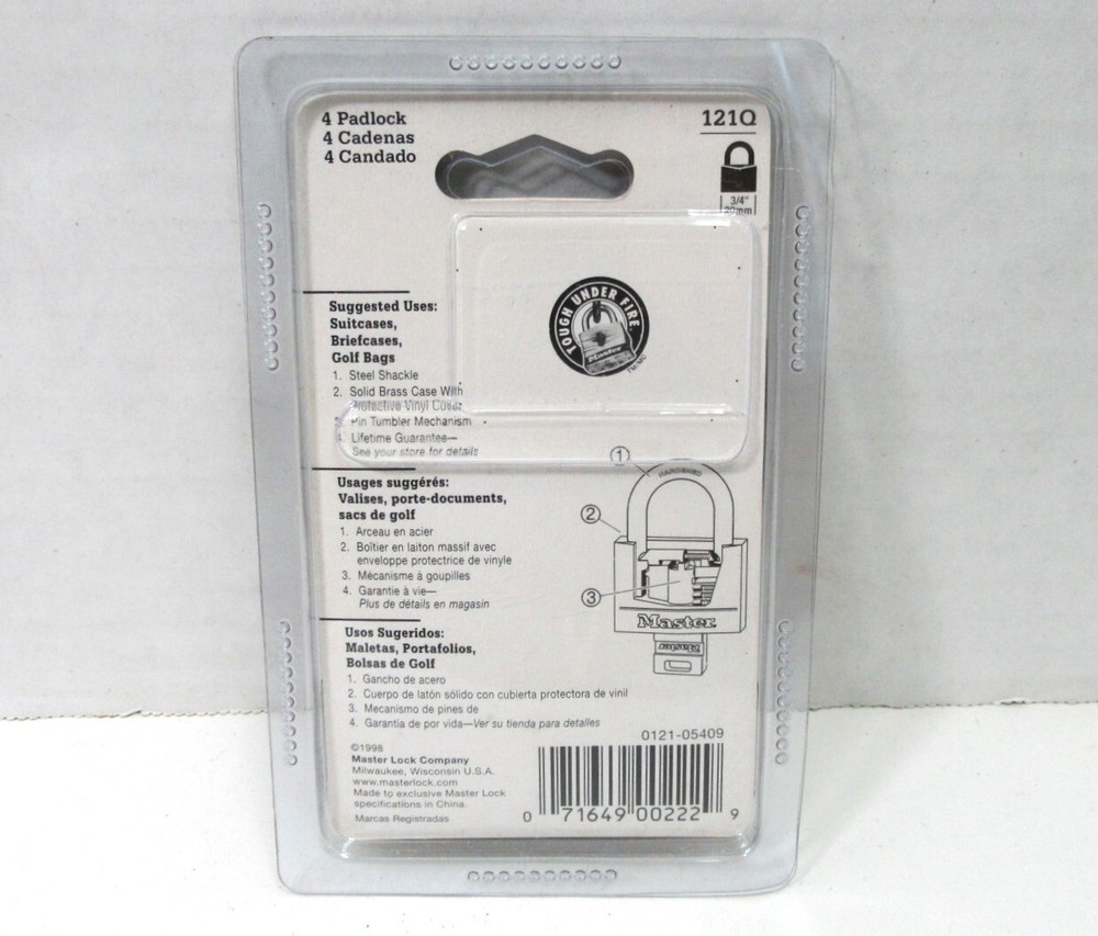 MASTER LOCK PADLOCK 121Q 4 PACK 3/4"(20MM) NEW