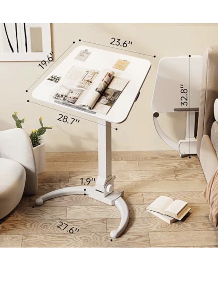 Joy Worker Foldable Mobile Standing Desk Height Adjustable Sit Stand White New