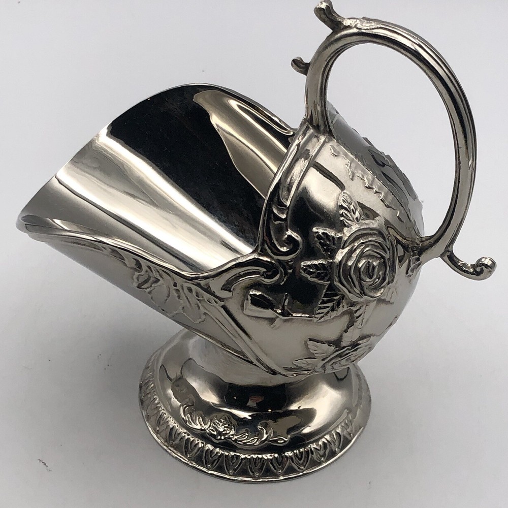 Silverplate Embossed Sugar Scuttle Vintage Rose Design