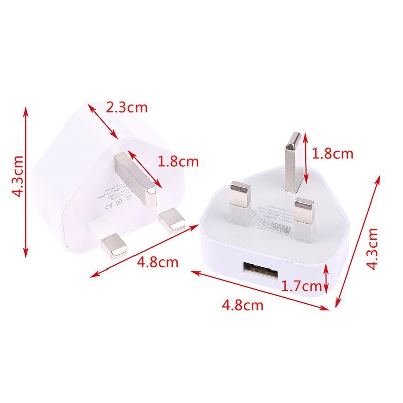 USB 3 Pin UK Wall Charger Adapter Plug for Various devices