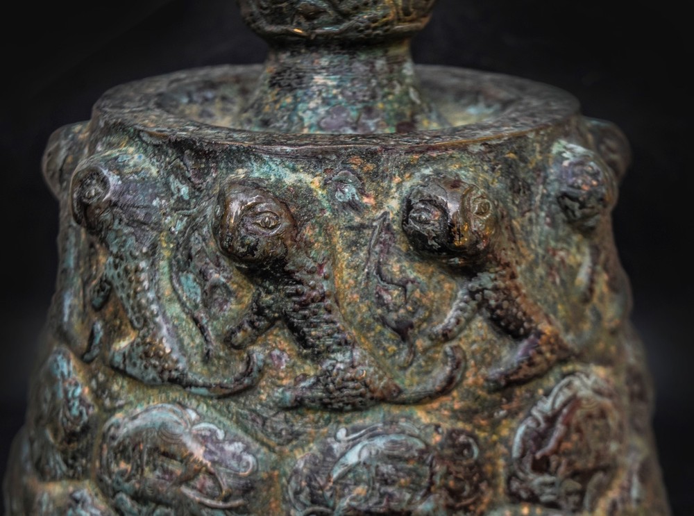 Islamic Mamluk Candlestick Base, Embossed and Engraved Bronze, Middle Eastern